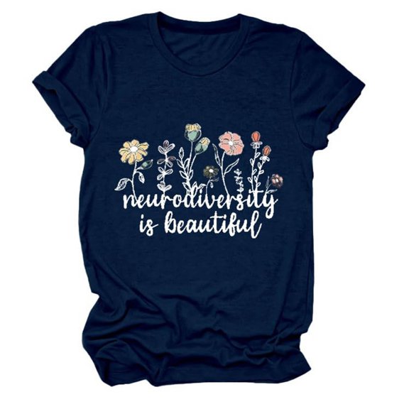 Womens T Shirts Short Sleeve Crew Neck Tops Print Casual Loose Fit Womens T Shirt Navy