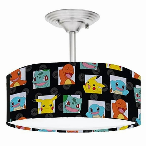 888 Cool Fans DR-0001164 Pokemon Pikachu 2-Light Brushed Nickel Drum Style LED Lamp Fixture