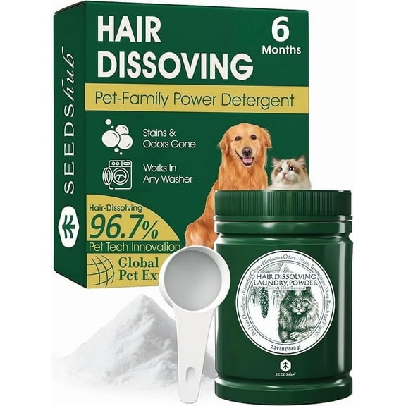 Seedshub Pet Hair Remover for Laundry - Dog & Cat, 96.7% Hair Dissolution, Detergent + Stain Remover, 6-Month Supply, HE/Top/Front-Load Compatible, Removes Residue & Odors, Septic Safe