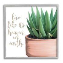 Stupell Industries Like It's Heaven On Earth Plant Graphic Art Gray Framed Art Print Wall Art, Design by Kim Allen