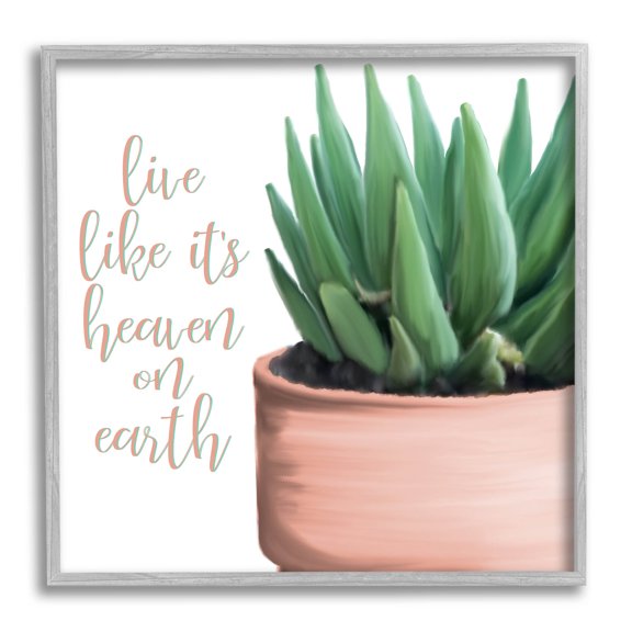 Stupell Industries Like It's Heaven On Earth Plant Graphic Art Gray Framed Art Print Wall Art, Design by Kim Allen