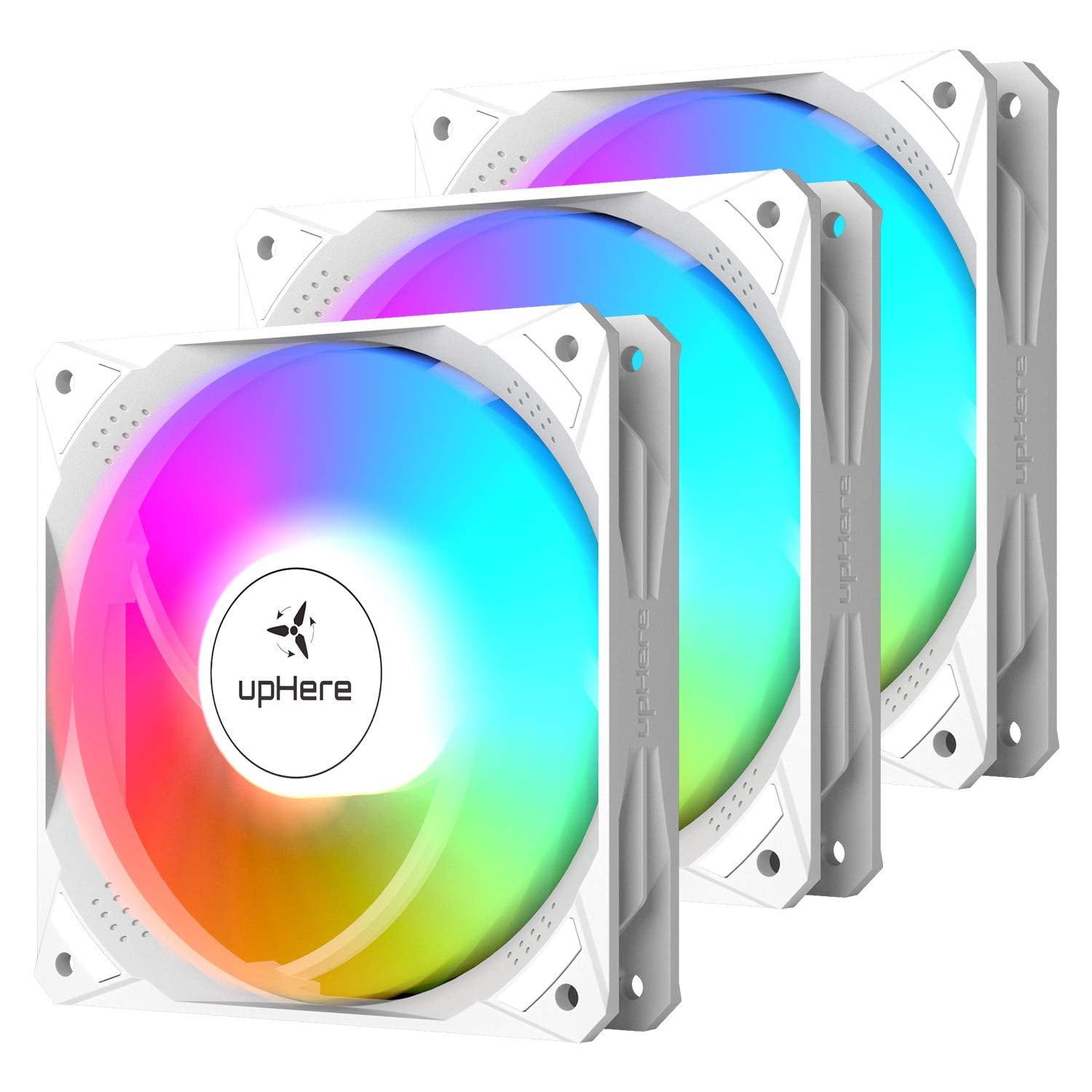 UpHere 120mm White Case Fan Rainbow For Computer PC Case Cooling,3-Pack ...