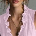 thumbnail image 4 of Craaazy Women Plus Size Tops Loose Fit Solid Color V Neck Ruffle Detail Sleeveless Cotton T Shirts for Daily Wear Gift, 4 of 8