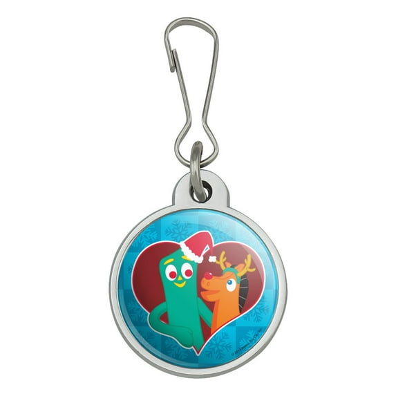 Christmas Gumby And Pokey In Heart With Santa Hat and Red Nose Jacket Handbag Purse Luggage Backpack Zipper Pull Charm