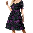 thumbnail image 3 of Purple flowers on black background Dress women clothes evening dress women, 3 of 7