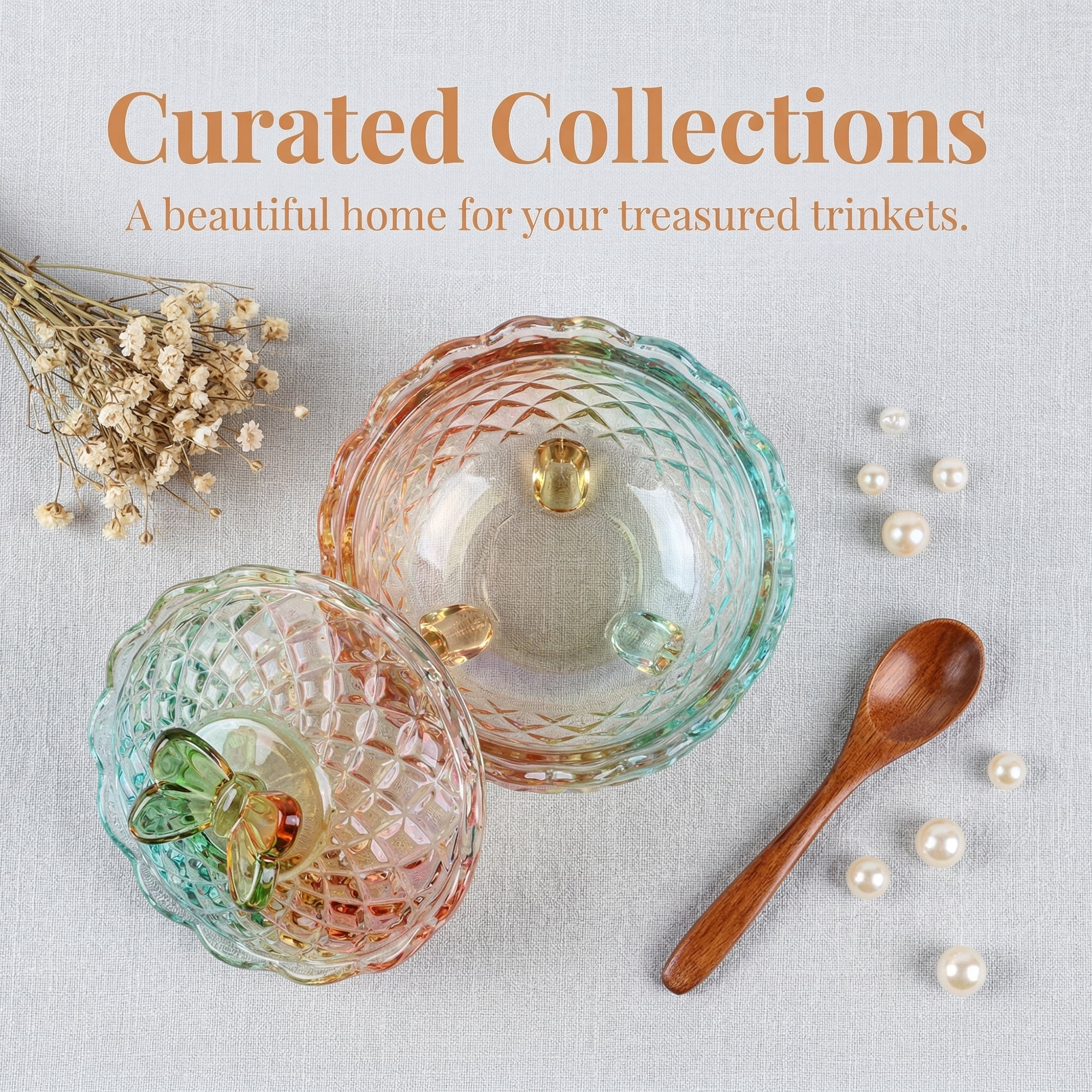 Unique Bargains 8.5oz Crystal Glass Jar with Lid Decorative Dish for Vanity Multicolor