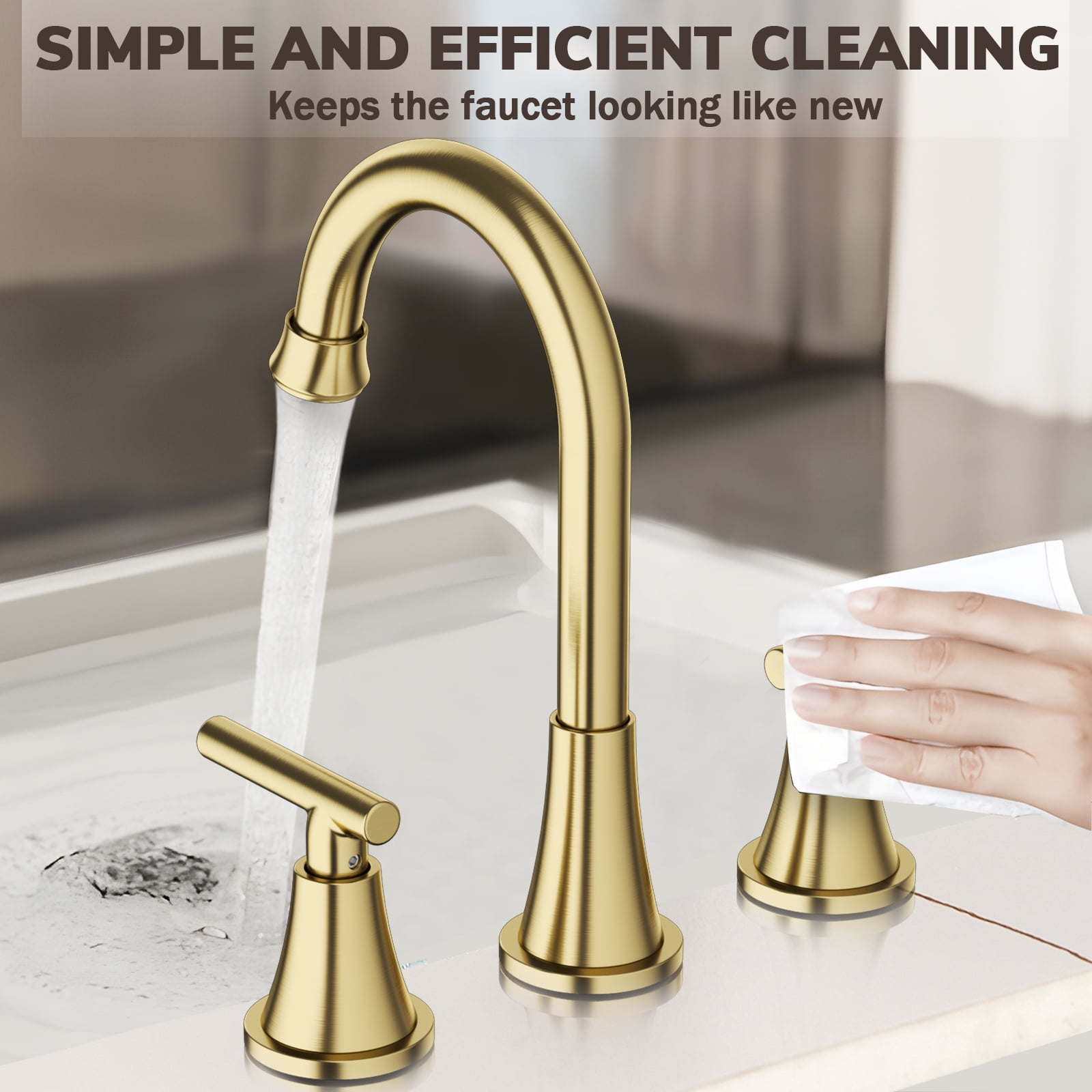 KINGTACK Bathroom Faucet for Sink 3 Hole, 8 Inch Bathroom Faucets with Pop-up Drain and Supply Lines, Brushed Gold