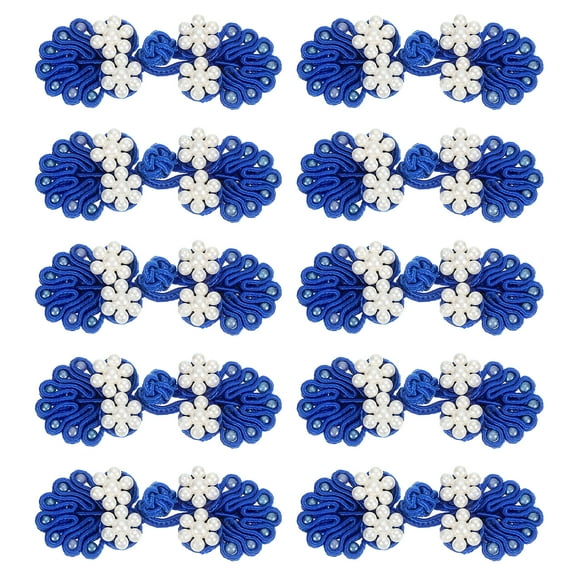 Uxcell Chinese Knots Sewing Buttons Closure, 10 Pairs 60x25mm Knot Frog Buttons, Sewing Buttons Fasteners with Beads (Bright Blue)