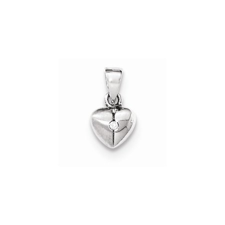 Sterling Silver Polished & Satin CZ Heart Pendant