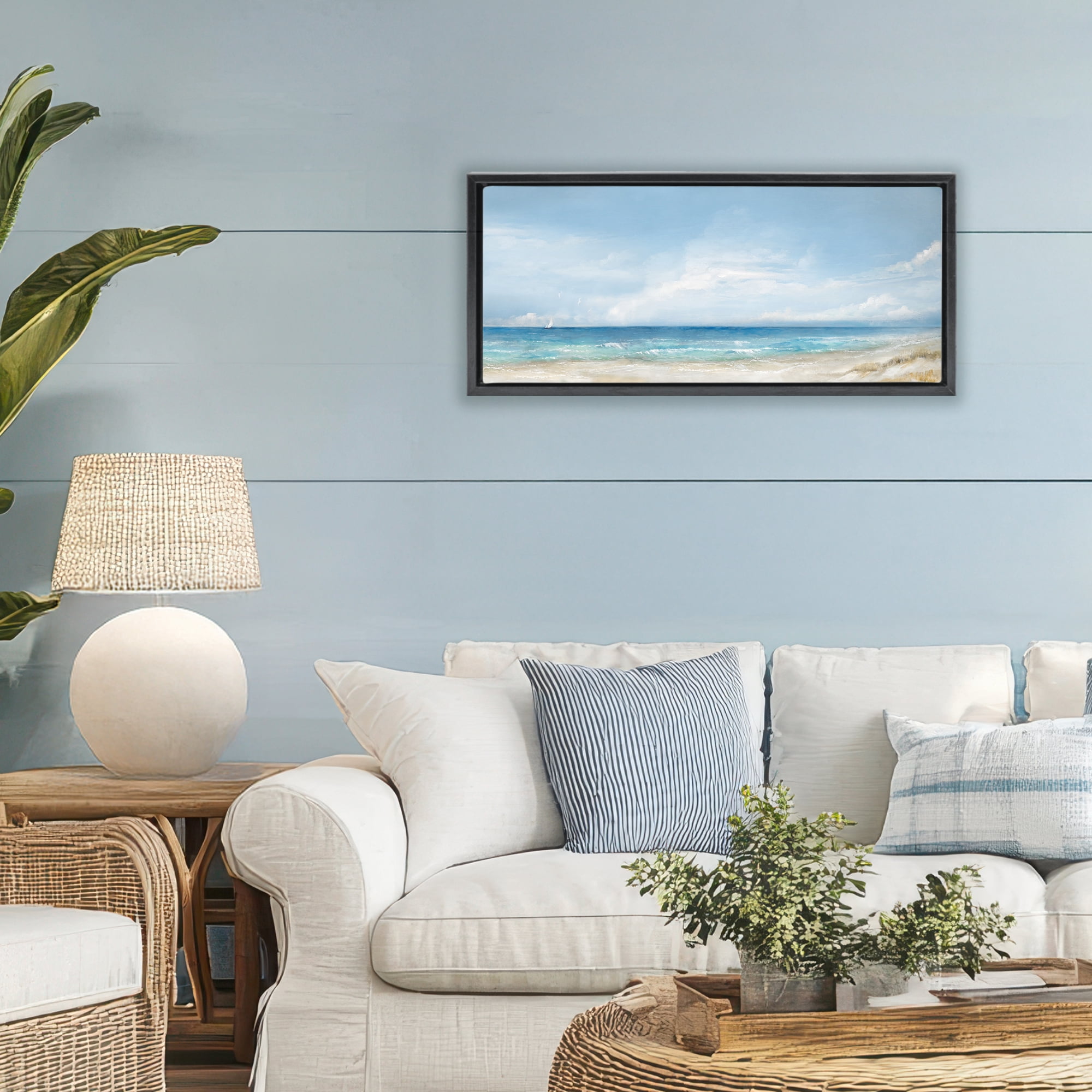 Stupell Industries Open Panoramic Sea Black Framed Floater Canvas Wall Art, design by Ruane Manning