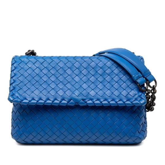 Pre-Owned Bottega Veneta Intrecciato Chain Shoulder Bag Blue Leather Women's... (Good)