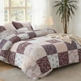 thumbnail image 3 of Exclusivo Mezcla 3-Piece Patchwork Queen Size Comforter Set, Microfiber Bedding Down Alternative Comforter for All Seasons with 2 Pillow Shams, Brown, 3 of 8