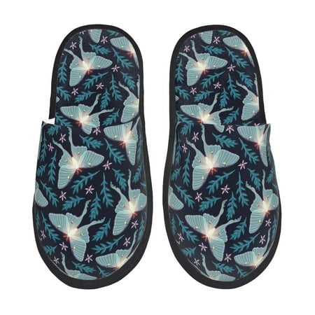 Balery Glowing Butterfly Slient Indoor Furry Fleece Comfort House Shoes Soft Non-Slip Home Shoes Cotton slippers House Slippers-- Large