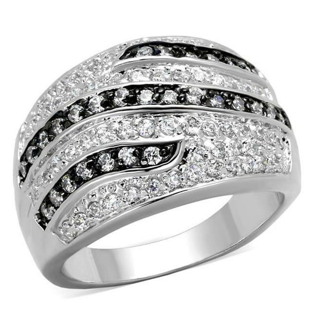 Alamode LO3400-6 Women Rhodium & Ruthenium Brass Ring with AAA Grade CZ in Clear - Size 6
