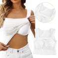thumbnail image 2 of Built in Bra Tank Tops for Women Square Neck Basic Double Lined Crop Tank Tops Comfortable Casual Short Camisole White, Size One Size, 2 of 8