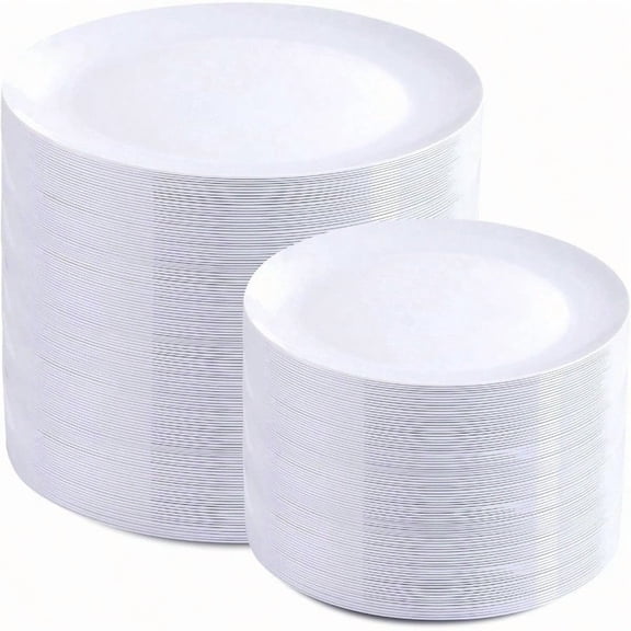 200 Pieces White Plastic Plates Disposable - Include 100PCS 10 inch Dinner 100PCS 7 inch Dert Plates Ideal for Party Wedding