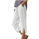 thumbnail image 1 of Capri Pantalones para Mujeres Casual Verano Color Sólido Lino, Bolsillos Cintura Elástica Pantalones Cortos Ligeros, 1 of 4