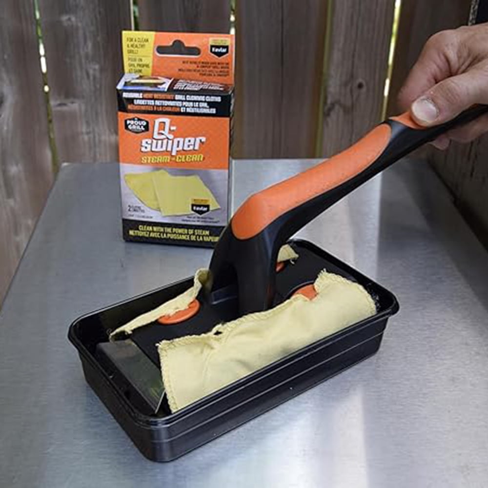 Proud Grill Q-Swiper XL Steam Clean Grill Cleaner 3 Piece Set Brush with Scraper 2 Cleaning cloths and Tray 1022P