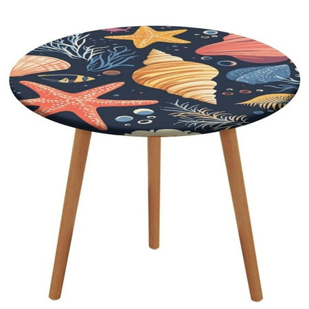 

Conch Starfish Shell (63) Pattern Round Tablecloth Waterproof Elastic Table Clothes for Dining Table Cute Desk Decor Protector Cover