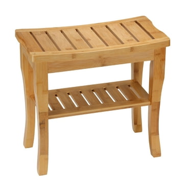 Cortesi Home Mack Natural Bamboo Small Bench with Shelf, 19x10x18