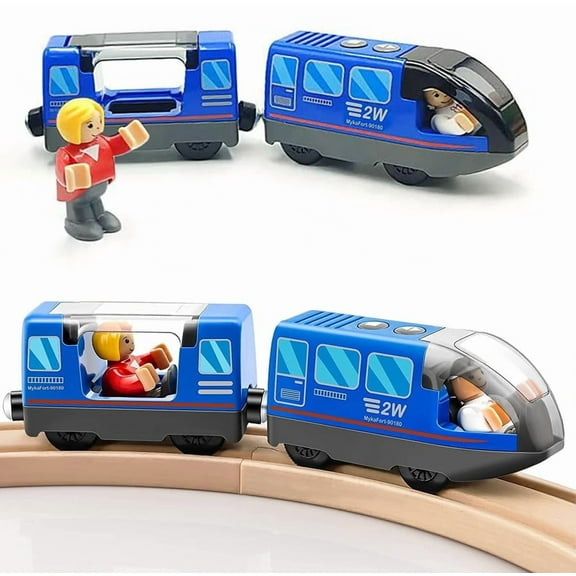 Train Toys Battery Operated Locomotive Trains for Wooden Train Track (w/Sound & Magnetic Connection), Powerful Engine Motorized Trains Set Fits Thomas, Brio, Chuggington, Melissa and Doug