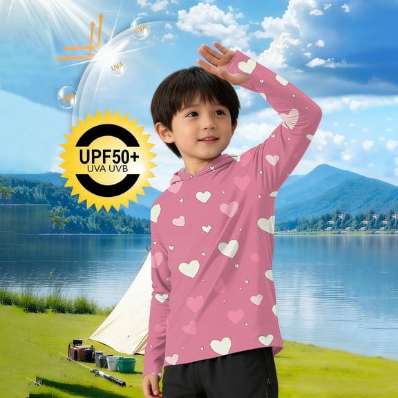 Kids UPF 50 Sun Protection Hoodies Lightweight Long Sleeve Hooded Pullover with Thumb Holes for Boys Girls 5-15 Years