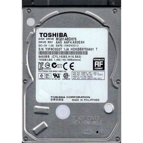 MQ01ABD075 AAS AAF4/AX0E5H Philippines Toshiba 750GB