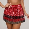 thumbnail image 2 of KHONTS Sequin Skirt for Women Sparkly Skirt Belly Dance Skirt Glitter Skirt Rave Tassel Skirt Fringe Hip Scarf Red One Size, 2 of 4
