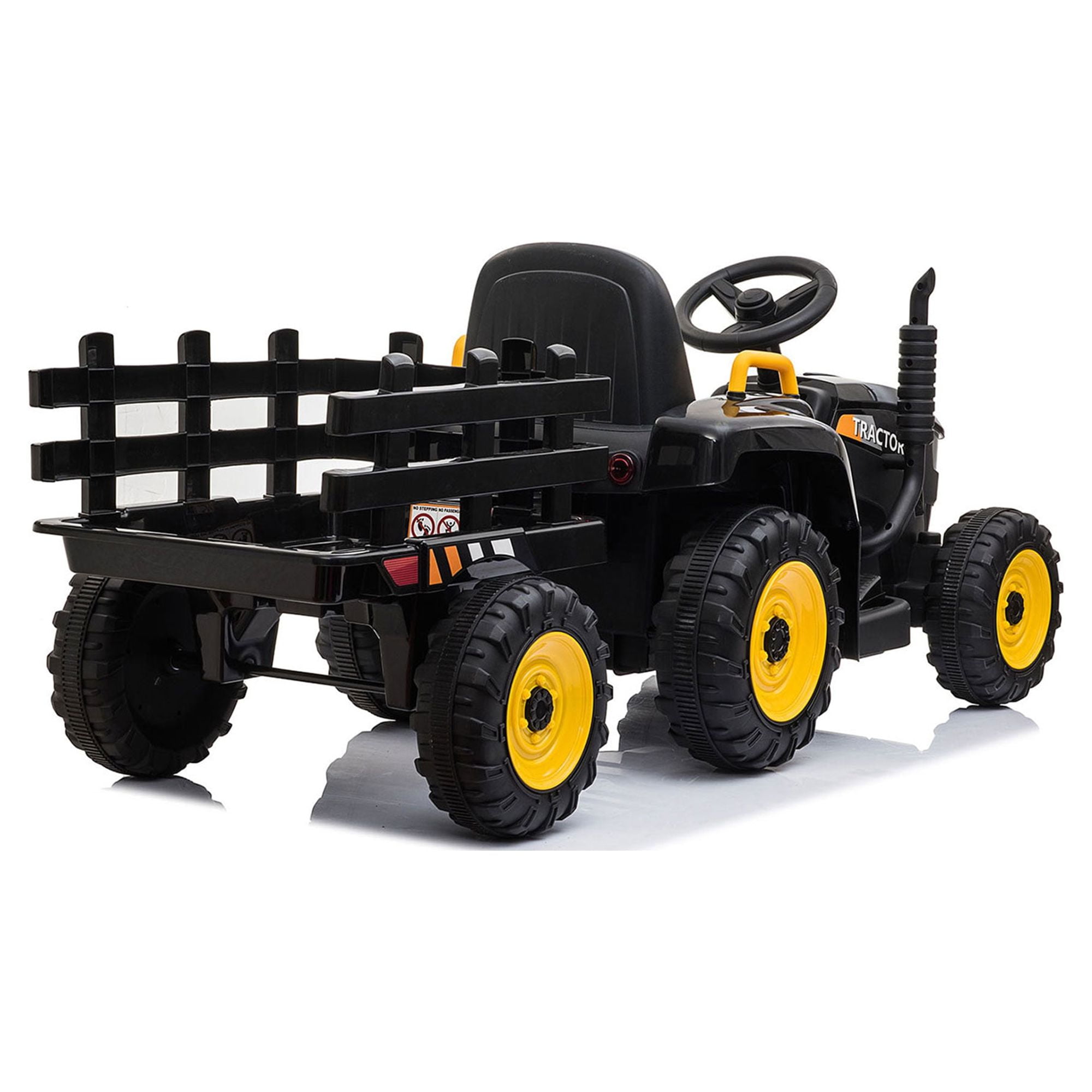 TOBBI 12V Electric Battery-Powered Ride On Toy Tractor Trailer, Black 