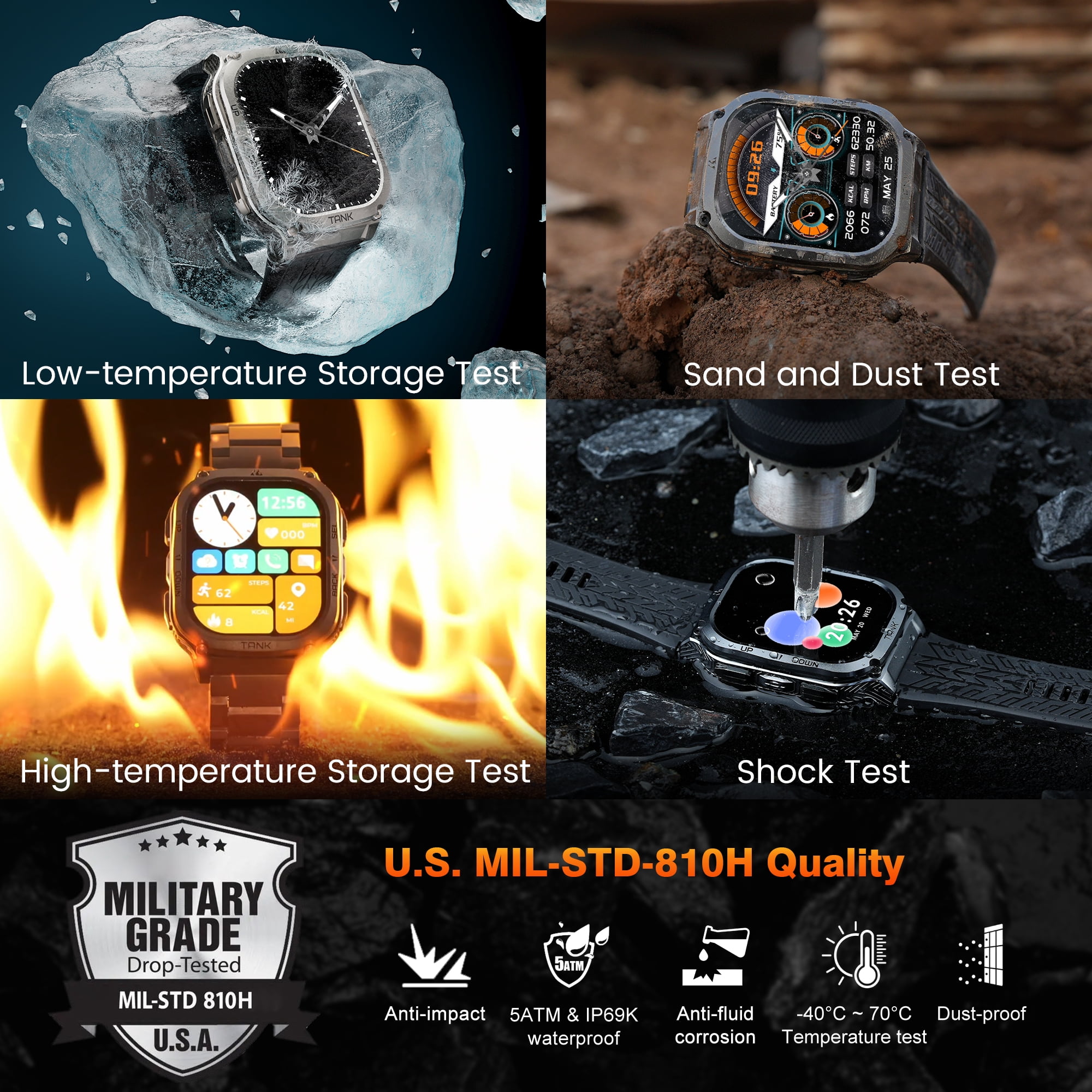 Original KOSPET TANK M3 Smart Watches For Men Smartwatch Women 480mAh Electronic Digital Fitness AMOLED AOD Bluetooth Watches Walmart