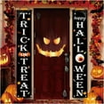 thumbnail image 4 of Halloween Trick or Treat Porch Sign Set of 2, Happy Halloween Hanging Banners with Spider Web, Pumpkin, Bat & Candy Design, Indoor Outdoor Front Door Welcome Decorations for Home, Party, Fall Décor, 4 of 6