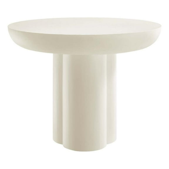 Pemberly Row Contemporary 40" Round Concrete Dining Table in White