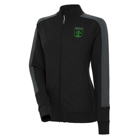 Women's Antigua Black Austin FC Strike Anthem Full-Zip Jacket