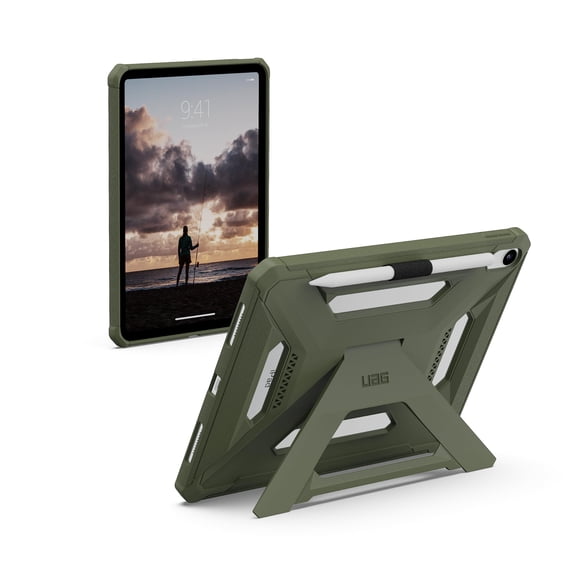 UAG iPad 11" Case A16 11th Gen 2025 A3354 A3355 - Rugged Protective Cover with Kickstand and Pencil Holder, Scout Plus Olive
