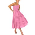 thumbnail image 1 of Qarigey Vestido largo de mujer estético sin mangas plisado un hombro vestido de noche Club playa vacaciones mujer ropa de verano Vestidos Rosa XL Qarigey AP011089-08, 1 of 6