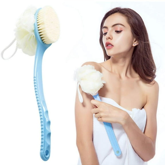 Cribun Shower Body Brush，Bath Brush Long Handle For Shower 2 IN 1 Spa Washing Exfoliate Loofahs And Soft Fur Gentle Massage Green Bath Brush