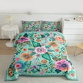 thumbnail image 2 of Manfei Colorful Retro Floral King Size Comforter Sets,Country Flower Bedding Comforter Set,Cyan Pink Green Bedding Set For Girl Teens,Breathable Home Decor Reversible,3 Pieces, 2 of 8