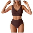 thumbnail image 1 of Huesdet Bikini Set for Women Two Piece Swimsuit V Neck Triangle Top Wide Straps Cross Back Lace up Mid Rise(Coffee,M), 1 of 9