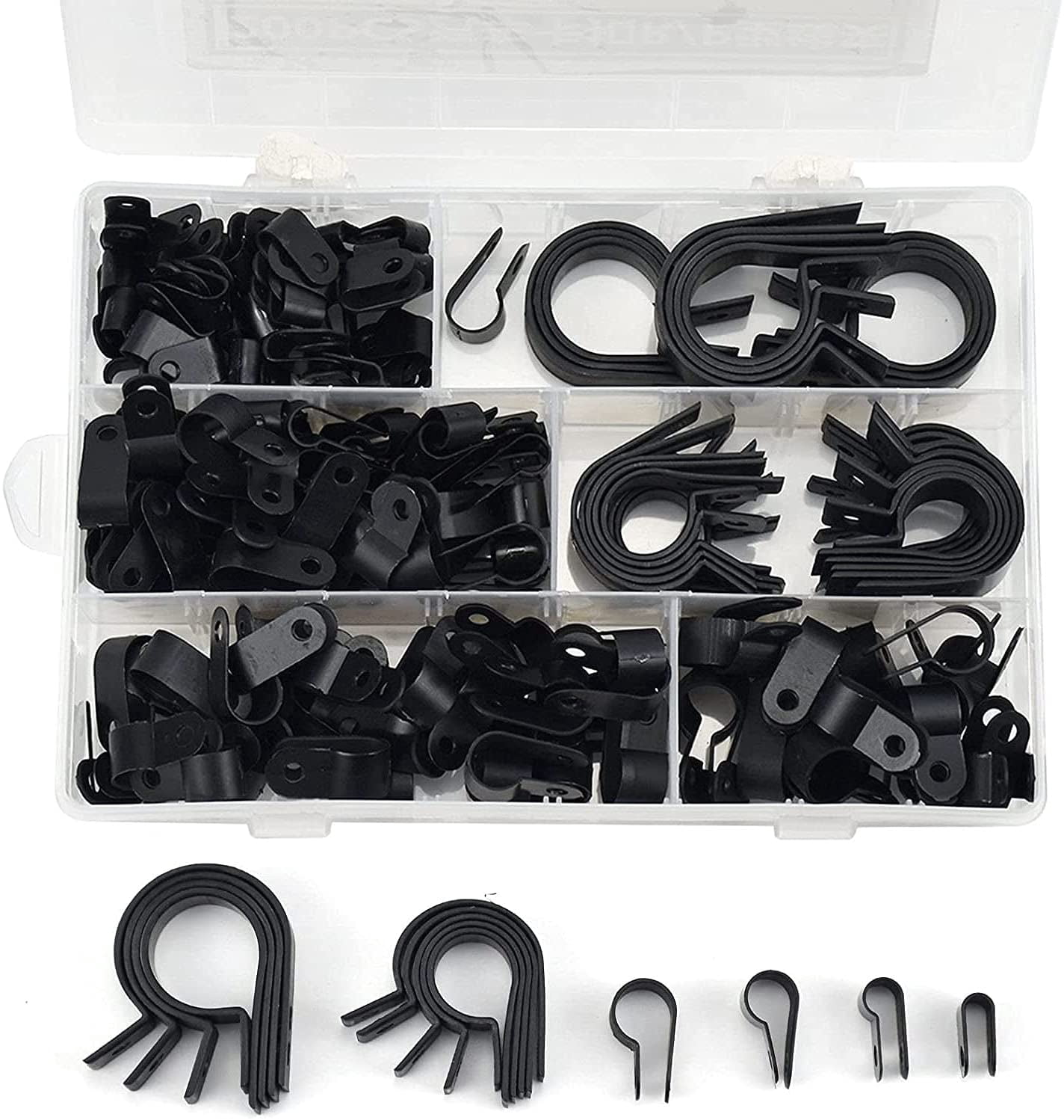 Scatola Da 200 Fascette In Nylon E Plastica A Forma Di P Assortite Per Kit Di Condotti Per Cavi Neri 91859345