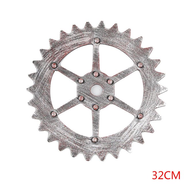 Engranaje de madera industrial Rueda decorativa Adorno Bar Decoración de pared de estilo antiguo de fábrica - 32cm - Plata Eigraketly JJ19185-04