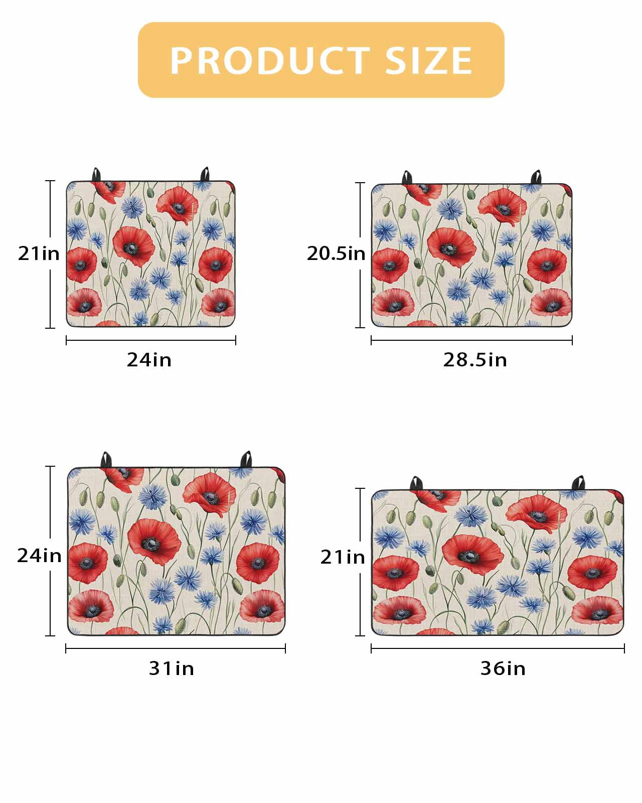 nqOlkjepod Large Induction Cooktop Protector Mat 36"x21", Red Poppy Flower Stove Top Covers for Electric Stove, Blue Daisy Floral Patriotic 4th of July Stove Burner Cover Mats, Glass Top Stove Cover