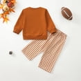 thumbnail image 5 of HXWCHs Toddler Baby Boy Football Smocked Outfit Long Sleeve Embroidery Crewneck Sweatshirt Gingham Pants Two Piece Clothes Size: 2-3 years Brown, 5 of 9