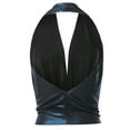thumbnail image 3 of A2Y Women's Sexy Drape Front Deep V-Neck Cowl Neckline Halter Backless Party Club Top Foil Royal L, 3 of 6