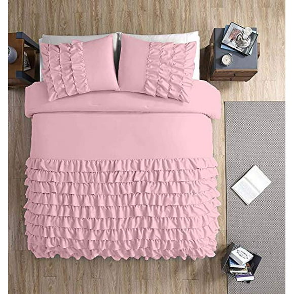 Ella 2-Piece Waterfall Ruffle Comforter Set (Twin, Pink)