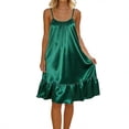 thumbnail image 2 of Xdegoge Satin Nightgowns for Women Spaghetti Strap Backless Nightgown Silk Slip Chemise Ruffle Hem Loose Loungewear Sleeveless Camisole Gown Crew Neck Sleep Dress, 2 of 8