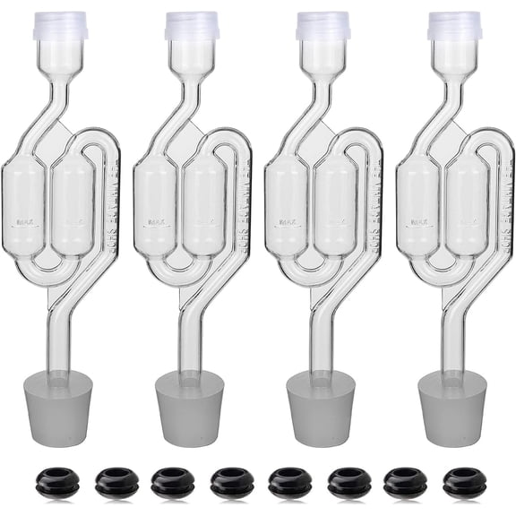 Emlimny Bubble Airlock Set, 4 Airlocks for Fermenting,Fermentation Bubbler Airlock 4 Drilling #6 Stoppers and 8 Airlock Grommets, Air Lock for Fermenting Used for Brewing Wine, Beer, Sauerkraut