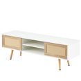 thumbnail image 3 of Jopath Oak Tv Stand With Rattan Design,55.12" Rattan Tv Cabinet, Double Sliding Doors For Storage Mid-Century Style, Adjustable Shelves, Ideal For Living Or Media Room White, 3 of 10