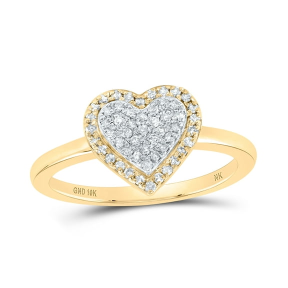 10K Yellow Gold Womens Round Diamond Heart Ring 1/4 Cttw, Womens Size: 5-10