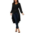 thumbnail image 2 of Tops de mujer INSPIRE CHIC de largo irregular con mangas largas, escote en V, cintura elástica, asimétrico, dobladillo irregular, blusa casual, 2 of 5