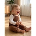 thumbnail image 6 of RUINIXCW Newborn Baby Boy Girl Fall Winter Clothes Infant Baby Boys Girls 2 Pieces Outfit Solid White Long Sleeve Romper Front Pocket Bib Overall Suspender Pants and Set, 6 of 8